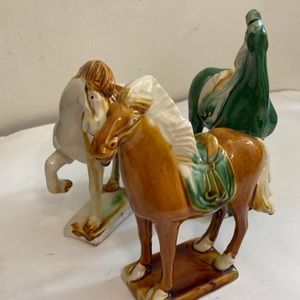 Chinese tang dynasty style glaze ceramic horse figurines set of 3